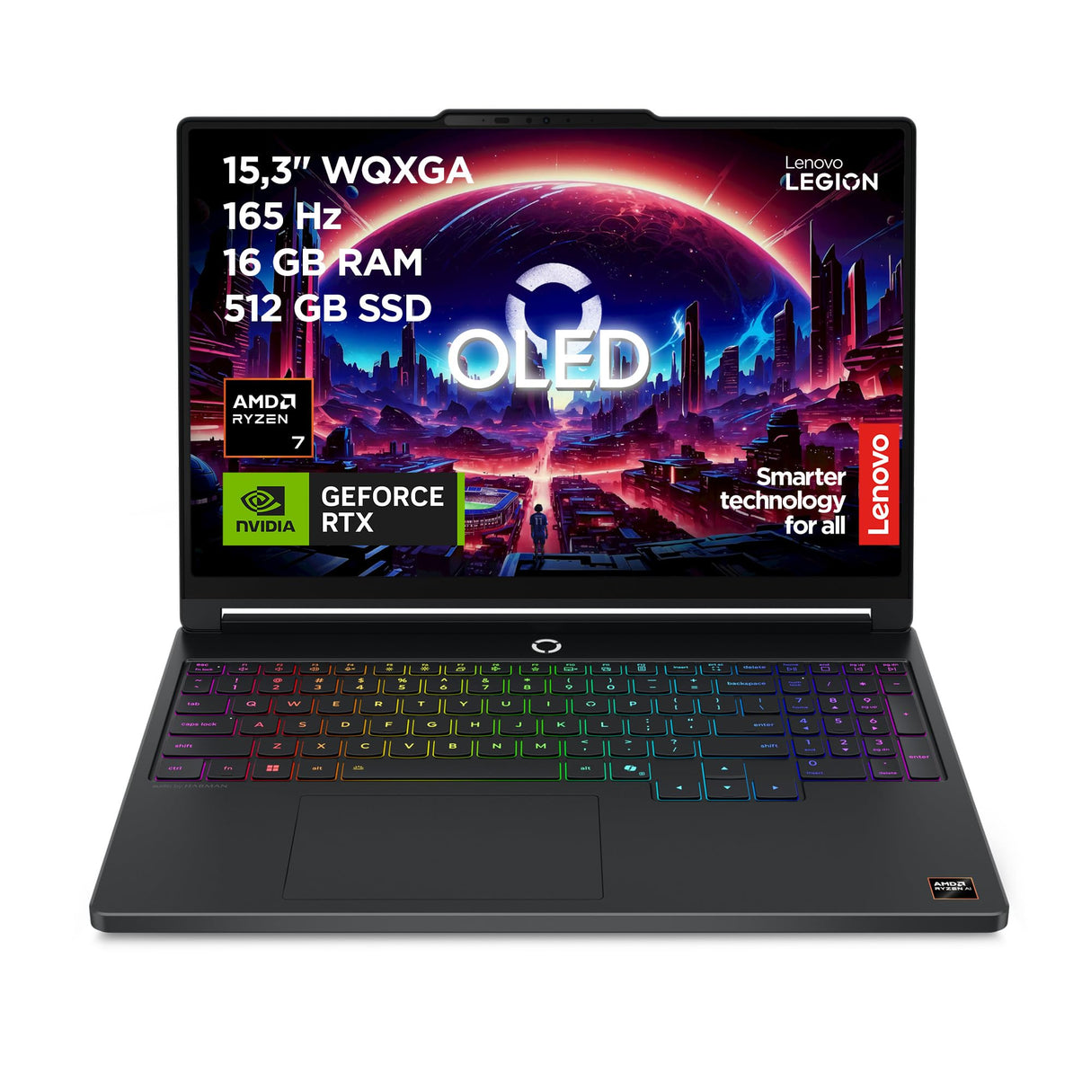 Lenovo Legion 5 Gen 11 - Portátil Gaming IA 15.3" OLED (AMD Ryzen 7 250, NVIDIA GeForce RTX 5050, 165Hz, 16GB RAM, 512GB SSD, Wi-Fi7, Sin Sistema Operativo) QWERTY Retroiluminación RGB, Español-Negro