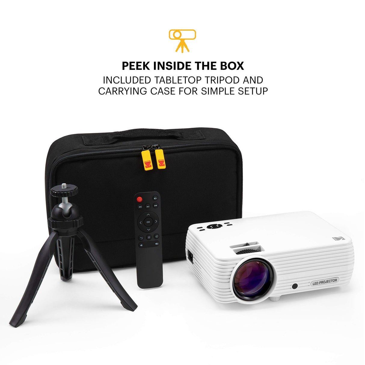 KODAK Proyector para el hogar FLIK X4 | Sistema de Cine en casa Compacto LCD 4.0 proyecta hasta 150 Pulgadas con compatibilidad 1080p y lámpara LED Lumen Brillante | entradas VGAAVHDMIUSBTF |