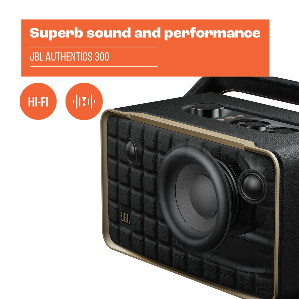 JBL Authentics 300, altavoz inteligente portátil, con tecnología Bluetooth, Wi-Fi integrado y asistente de voz, negro, Enchufe EU (tipo C)