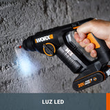 WORX WX394.6 H3 | Martillo sds-plus 20V | Función de taladro | Incluye 2 baterías de 2Ah, cargador y maletín | 3 Funciones | Ligero y compacto | Ideal para taladros en el techo