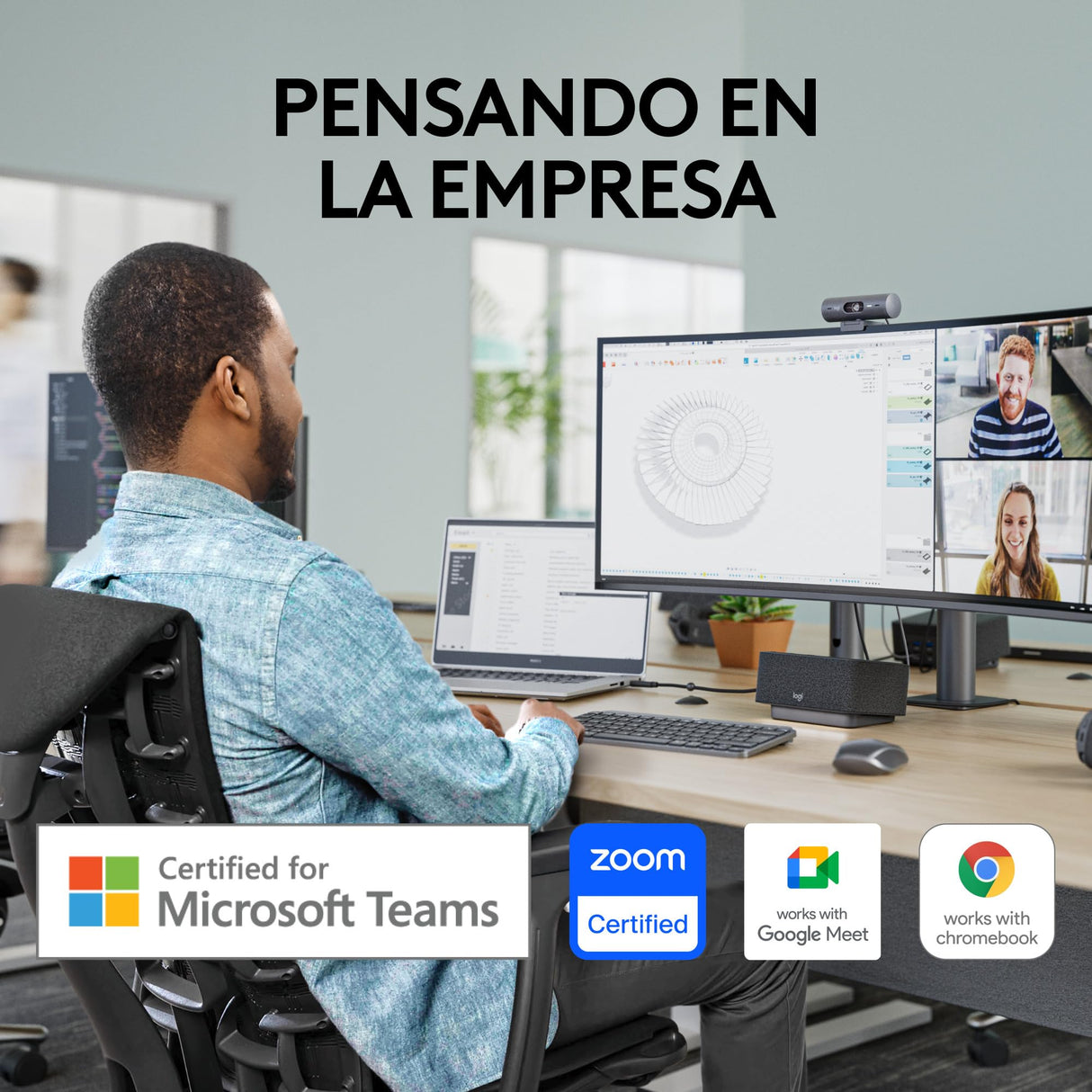 Logitech Brio 505, cámara Web Full HD con corrección de iluminación automática, Encuadre automático, 2 micrófonos con reducción de Ruido, Tapa de privacidad - Msft Teams, Google Meet, Zoom - Gris