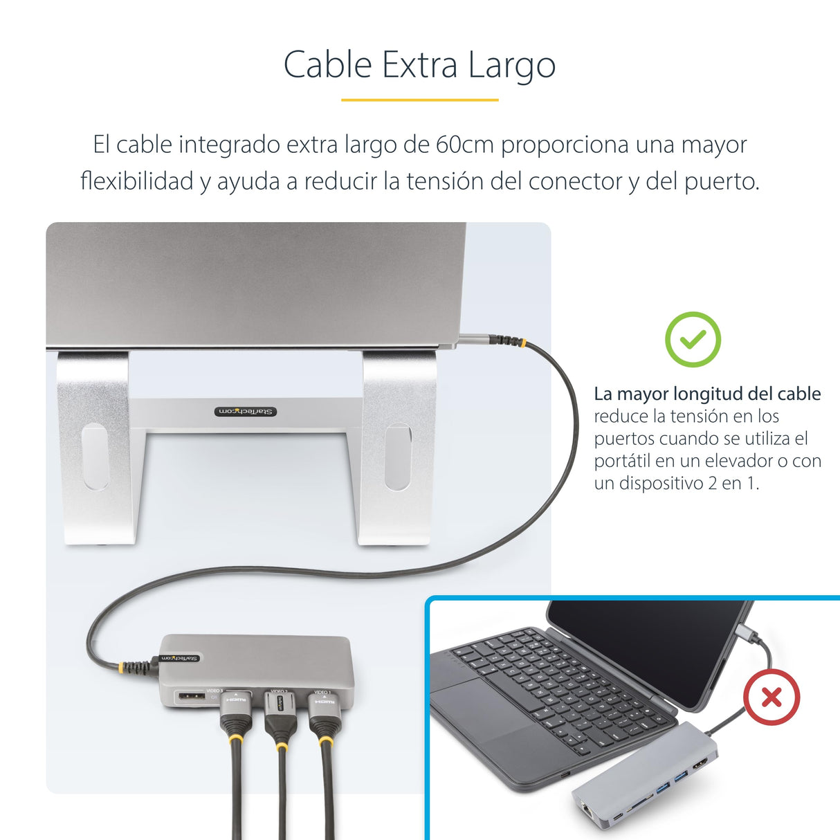 StarTech.com Adaptador Multipuertos USB-C para 3 Monitores - 4K 60Hz Doble + HDMI y DisplayPort 4K 30Hz - Hub USB de 3 Puertos - PD 100W - Docking Station de Viajes - Win/Chrome (117B-USBC-MULTIPORT)