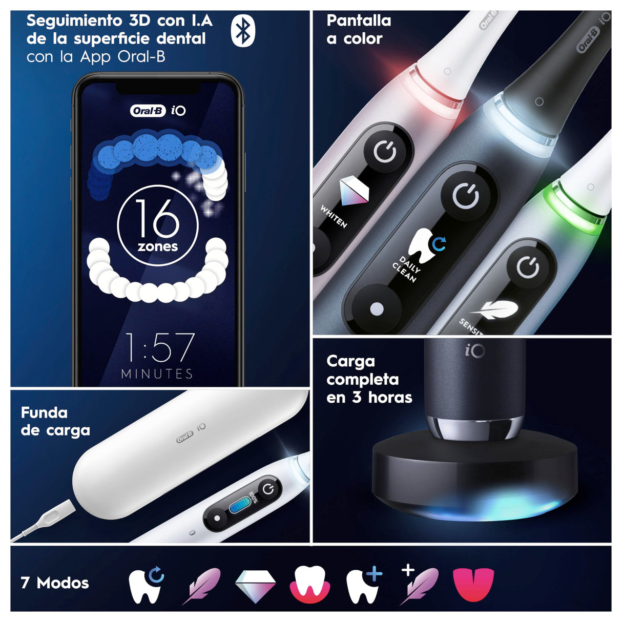 Oral-B iO 9N Cepillo de Dientes Eléctrico Negro con Mango Recargable, 2 Cabezales y Estuche Cargador de Viaje, 7 Modos De Cepillado Incluso Blanqueamiento Dental, Sensor De Presión, Diseñado por Braun