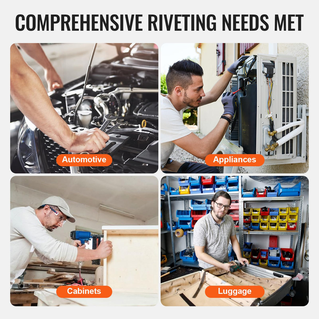VEVOR Remachadora Neumática con Fuerza de Tracción de 20,2 KN, Alta Resistencia para Herramientas Mecánicas, Construcción, Mejoras en el Hogar, con 13 Piezas de Punta de Tamaño, 250 x 115 x 280 mm