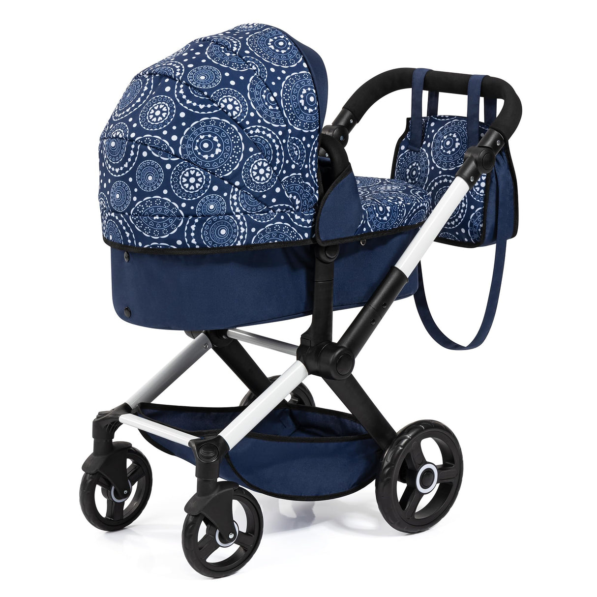 Bayer Design 17073AB Cochecito de muñeca Combi Xeo, Carro para muñecos, Bolsa, Convertible, Regulable en Altura