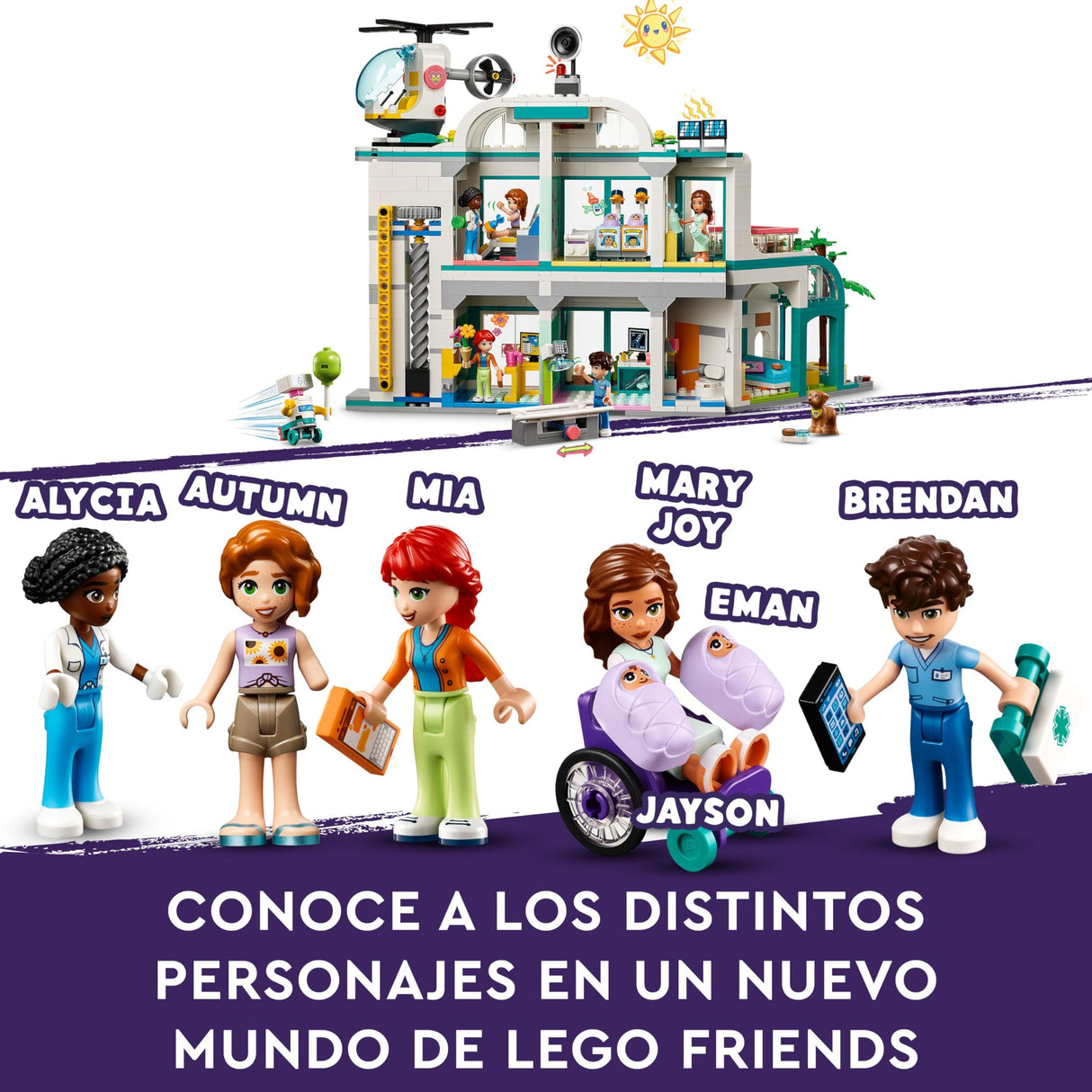 Lego Friends Hospital de Heartlake City con Helicóptero de Juguete y Mini Muñecos de Personajes, Set de Construcción para el Juego de rol de Doctores, Regalo para Niñas y Niños de 7 Años o Más 42621