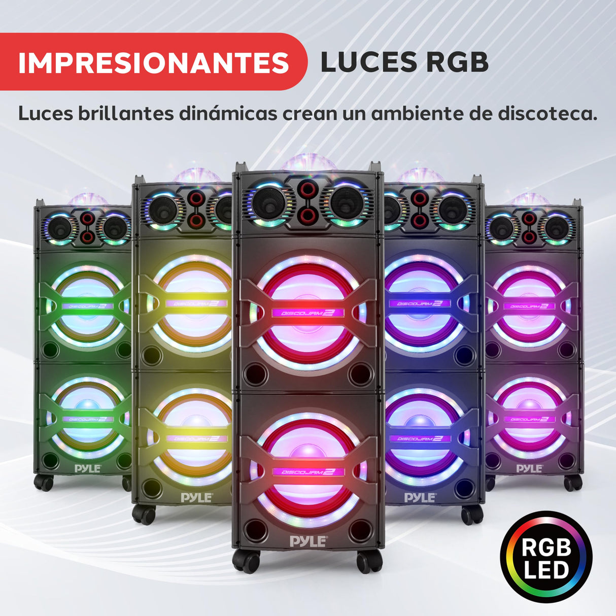 PYLE Altavoz Bluetooth, PA, 2000W, Portatil, Recargable, Exteriores, Subwoofer de 10”, Tweeter de 1”, función de grabación, micrófono, Luces de Fiesta, Radio USB/SD