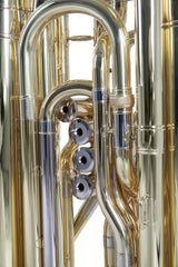 Roy Benson BBb-Tuba TB-312B (tuba premium con diámetro variable, tubo de ataque de latón dorado, 4 válvulas de acción frontal, diseño moderno, sonido profesional y comodidad de transporte en uno)