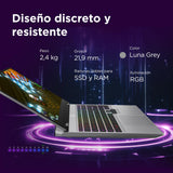 Lenovo LOQ Gen 10 - Portátil Gaming IA 15.6" FHD (Intel Core i7-13650HX, NVIDIA GeForce RTX 5060, 32 GB RAM, 1 TB SSD, 144 Hz, Wi-Fi 6, Sin Sistema Operativo) QWERTY RGB 24 Zonas Español - Gris
