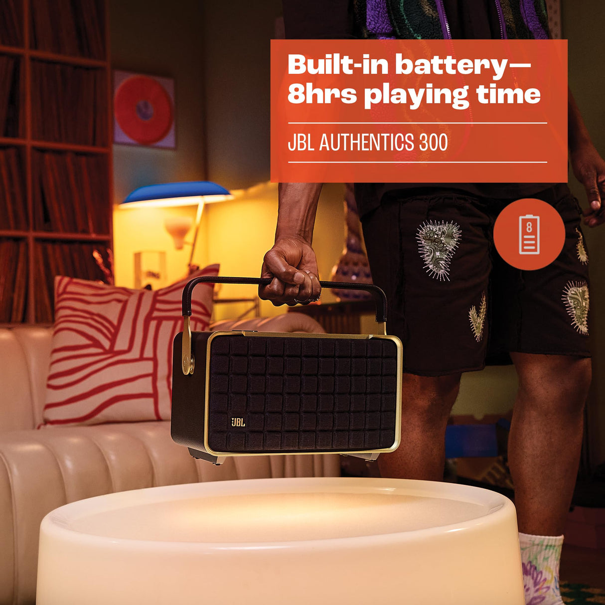 JBL Authentics 300, altavoz inteligente portátil, con tecnología Bluetooth, Wi-Fi integrado y asistente de voz, negro, Enchufe EU (tipo C)