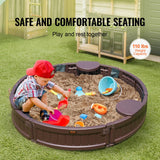 VEVOR Caja de Arena con Tapa Areno de HDPE Redondo de 120 x 23 cm con 3 Asientos en Las Esquinas y Revestimiento Inferior para Niños de 3 a 12 Años para Patio al Aire Libre, Playa, Parque, Marrón