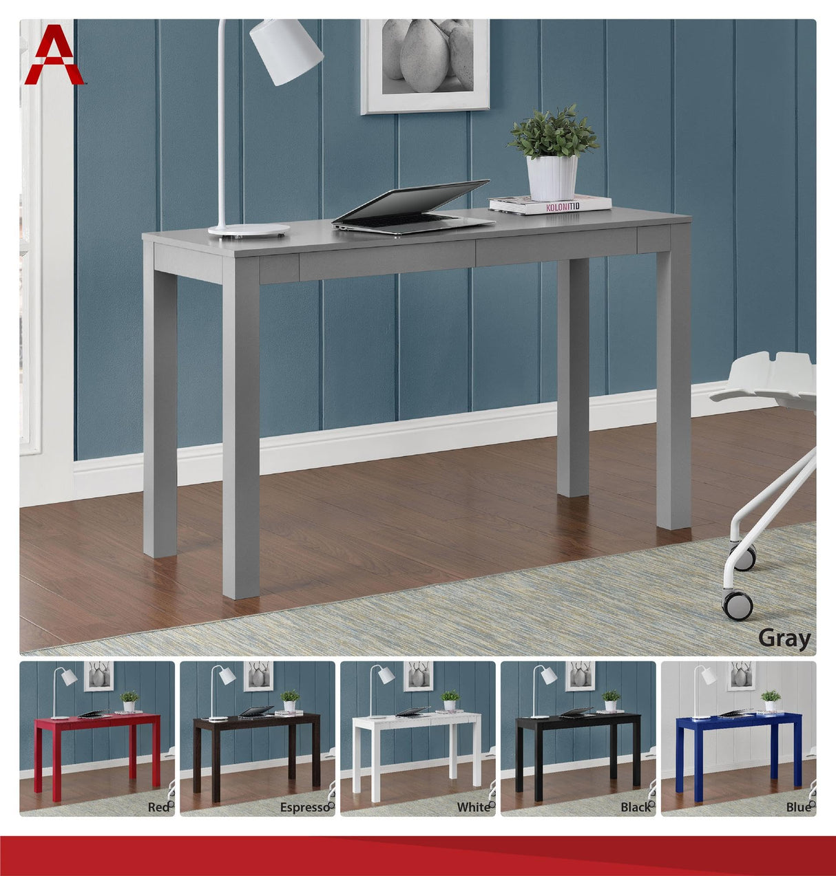 Ameriwood Home Gran Escritorio Parsons con 2 cajones, Blanco