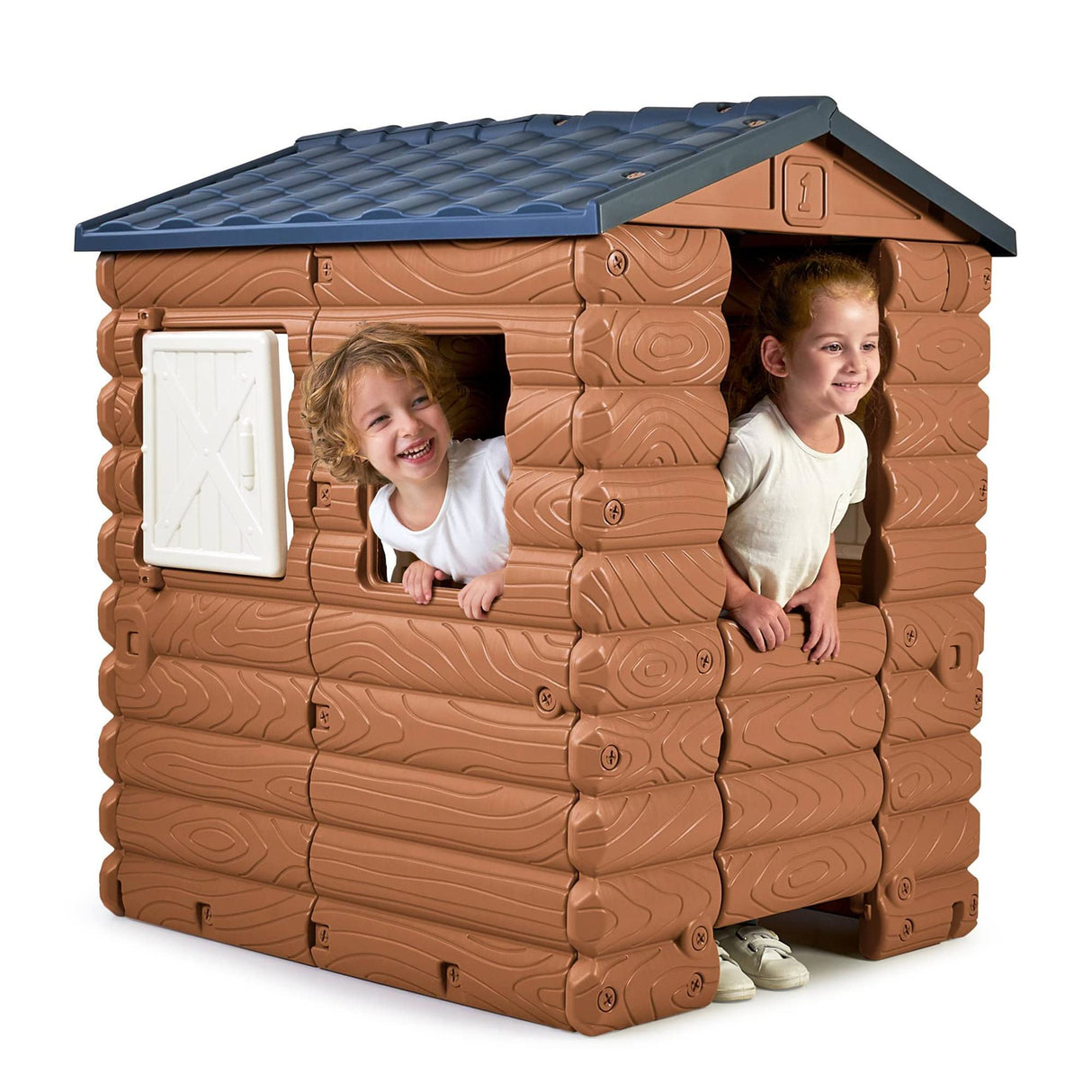 FEBER - Camping Cottage, cabaña de Juegos, una casita de Juguete Inspirada en la Naturaleza y con Aspecto de Madera, con Ventanas y Puerta abatibles,niños y niñas a Partir de 1año, Famosa (FEB05000)