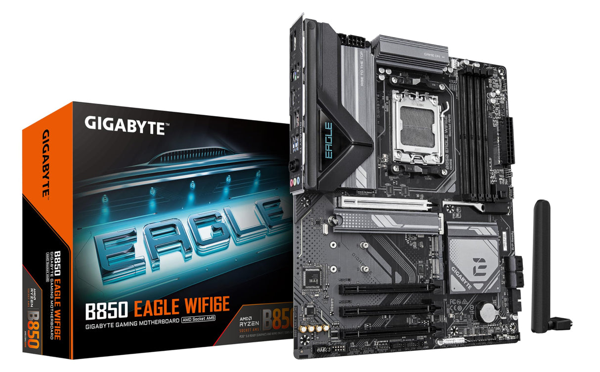 GIGABYTE B850 Eagle WIFI6E Placa Base - Procesadores AMD Ryzen Serie 9000, VRM Digital de 8+2+2 Fases, hasta 8200MHz DDR5 (OC), 1xPCIe 5.0 + 2xPCIe 4.0 M.2, LAN GbE, WiFi 6E, USB 3.2 Gen 2