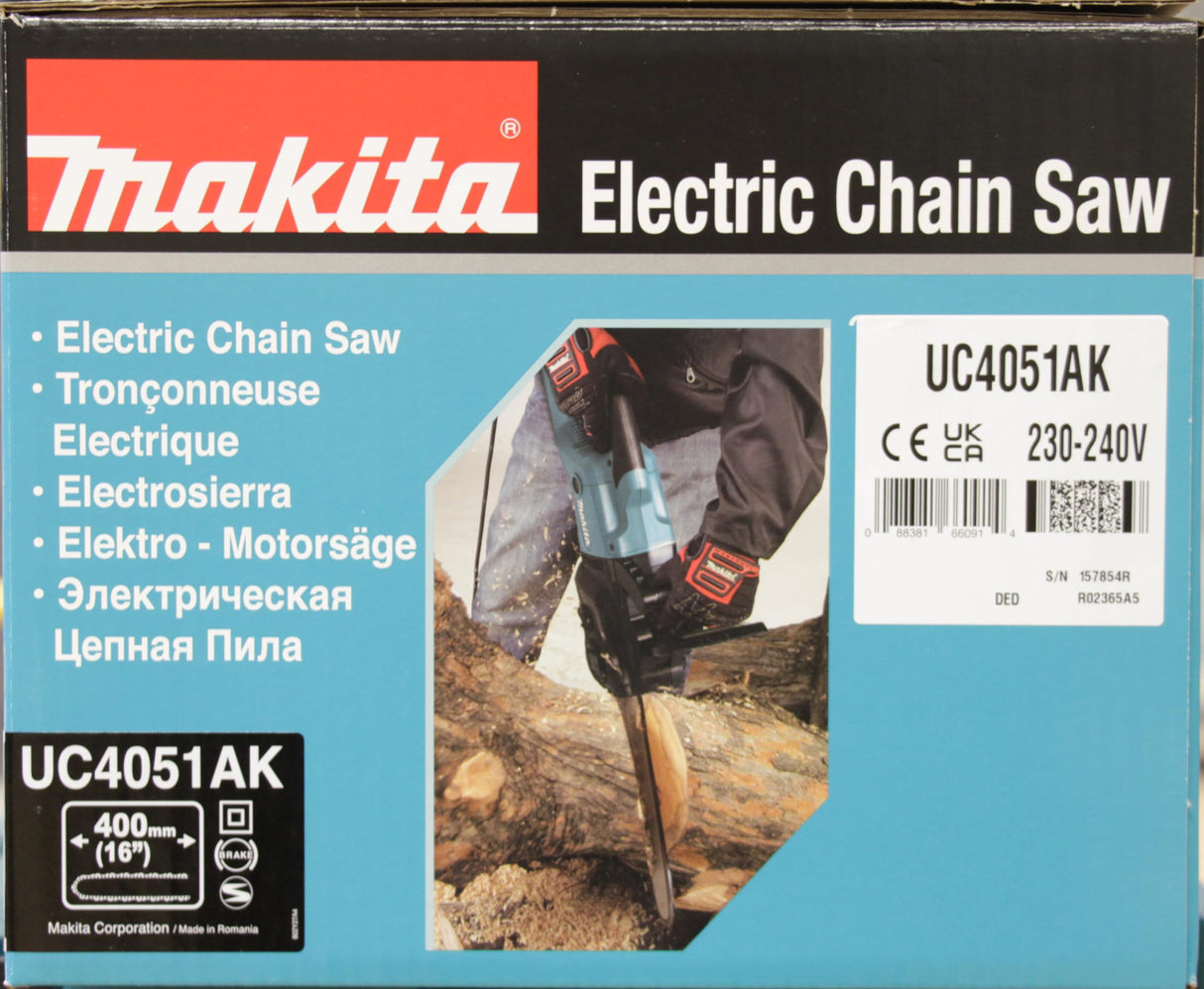 Makita UC4051AK - Motosierra eléctrica, 2000 W, longitud de cadena 40 cm, velocidad de la cadena 14.5 m/s