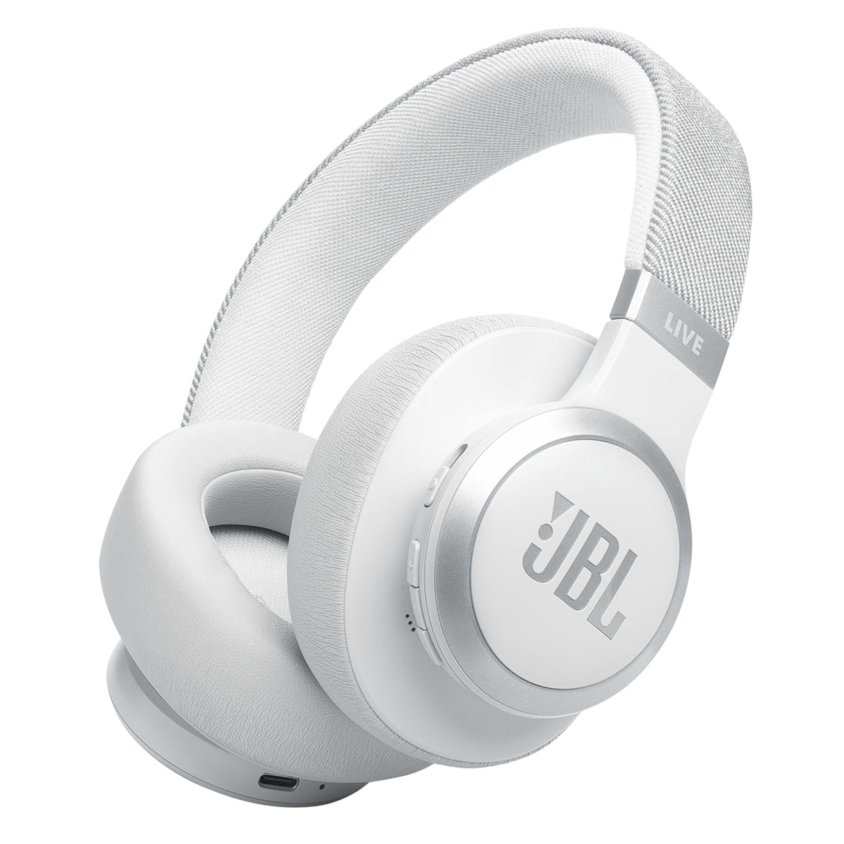 JBL Auriculares inalámbricos circumaurales Live 770 NC, con tecnología Bluetooth y cancelación adaptativa de ruido, hasta 65 horas de reproducción, blanco