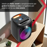 IRRADIO Altavoz portátil IR-PS40 POWER1, 40 W RMS, Woofer Bass Reflex de 15 cm, Luces LED RGB, micrófonos para Karaoke, True Wireless Stereo, DSP, batería de Larga duración, diseño Compacto.