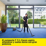 Kärcher Aspirador en seco T 7/1 Classic, depósito: 7 l, Potencia: 850 W, Nivel de presión acústica: 62 dB(A), Peso: 3,5 kg, Cable: 7,5 m, Cesta de Filtro Permanente