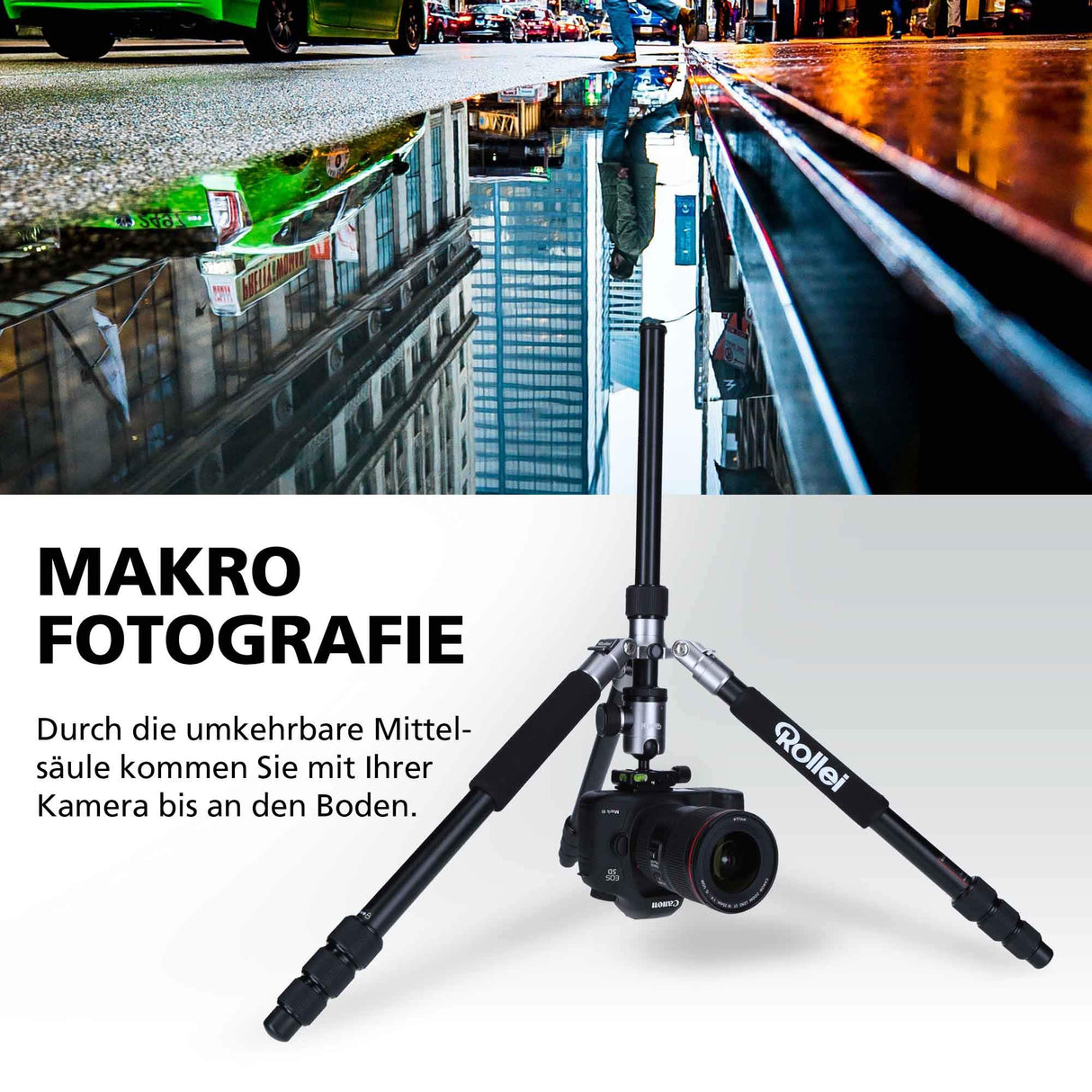 Rollei C5I | Titanio | Trípode fotográfico Ligero de Aluminio | Trípode de Viaje con Cabeza de Bola y Bolsa para trípode | Utilizable como trípode Macro, monópode y Mini trípode | Arca Swiss