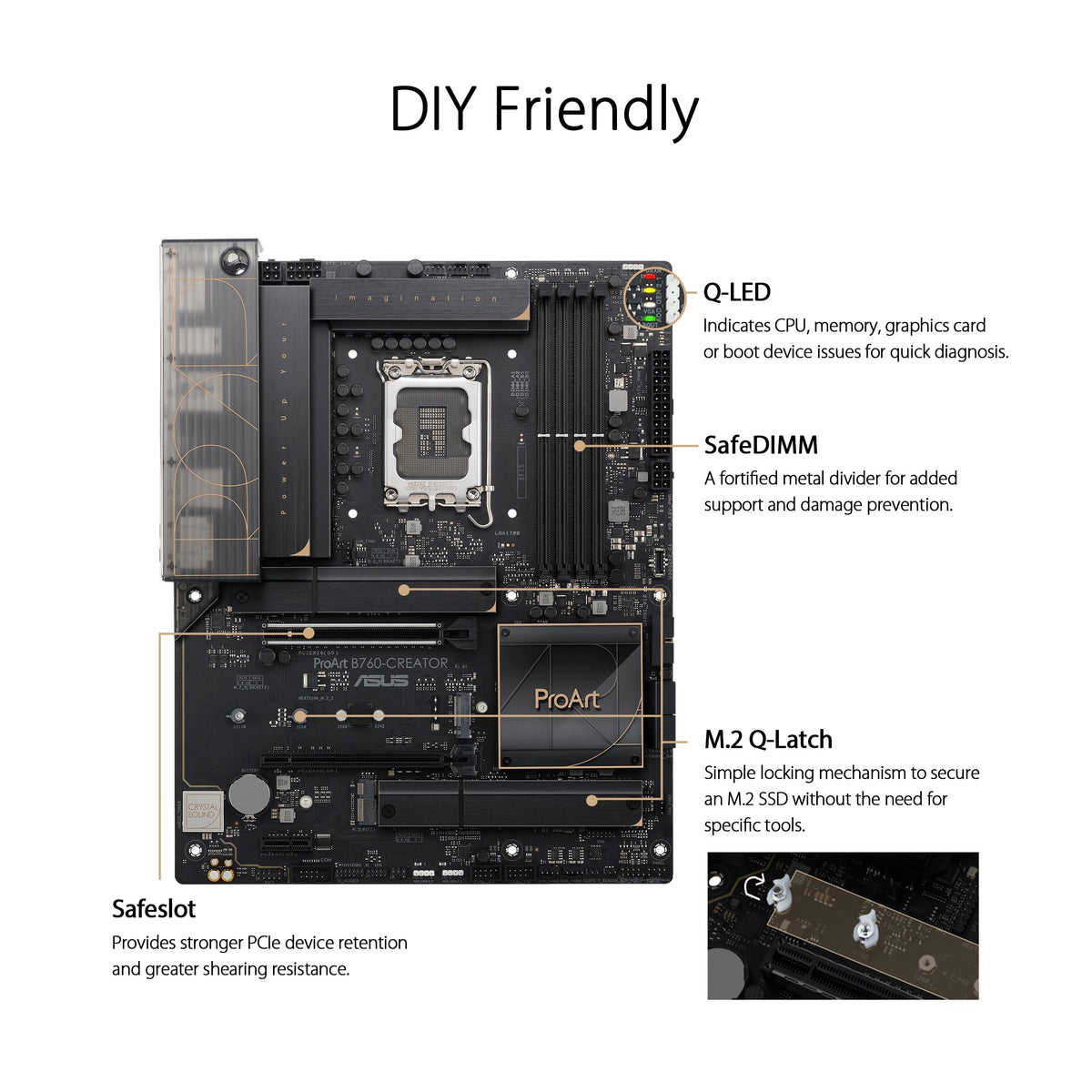 ASUS ProArt B760-Creator Placa Base Intel B760 (LGA 1700 ATX, 12+1 DrMOS, PCIe 5.0, Tres Ranuras M.2, Ethernet de 2,5 GB y 1 GB, l USB 3.2 Gen 2x2 Type-C con 60 W de Carga óptima 4+), Negro