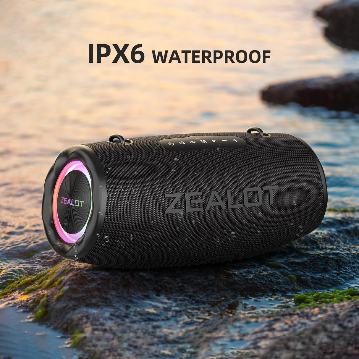 Zealot Altavoz Bluetooth Grande 80W de Potencia con Luz LED, Altavoces Inalámbricos 16000mah Batería, Autonomía de 40 Horas, Puerto de AUX, USB, Tarjeta TF, Bluetooth 5.2, IP67 Impermeable, Negro