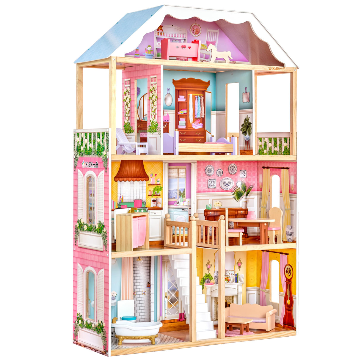 KidKraft Casa de muñecas de Madera Charlotte con Muebles y Accesorios incluidos, Casita de Juguete con 4 Niveles de Juego para muñecas de 30 cm, Juguetes niños y niñas Desde 3 años (65956)