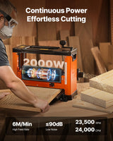VEVOR Cepilladora Eléctrica de 3 Cuchillas, Mesa de Trabajo de 33 cm de Ancho, 2000 W 23500 RPM Moto Potente, Rodillo Doble, Protección Contra Sobrecargas, Sola Velocidad, para Madera Dura/Blanda
