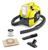 Kärcher 18 V Aspirador multiusos WD 1 Compact, aspirador en seco y húmedo, filtro de cartucho, manguera: 1,20 m, depósito: 7 l, potencia: 230 W, compatible con batería 18 V Kärcher, batería no incl.