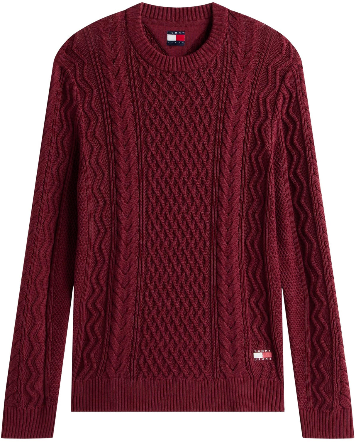 Tommy Jeans Jersey Hombre Cable Knit Sweater con Punto Trenzado, Rojo (Red Wine Tonal), S