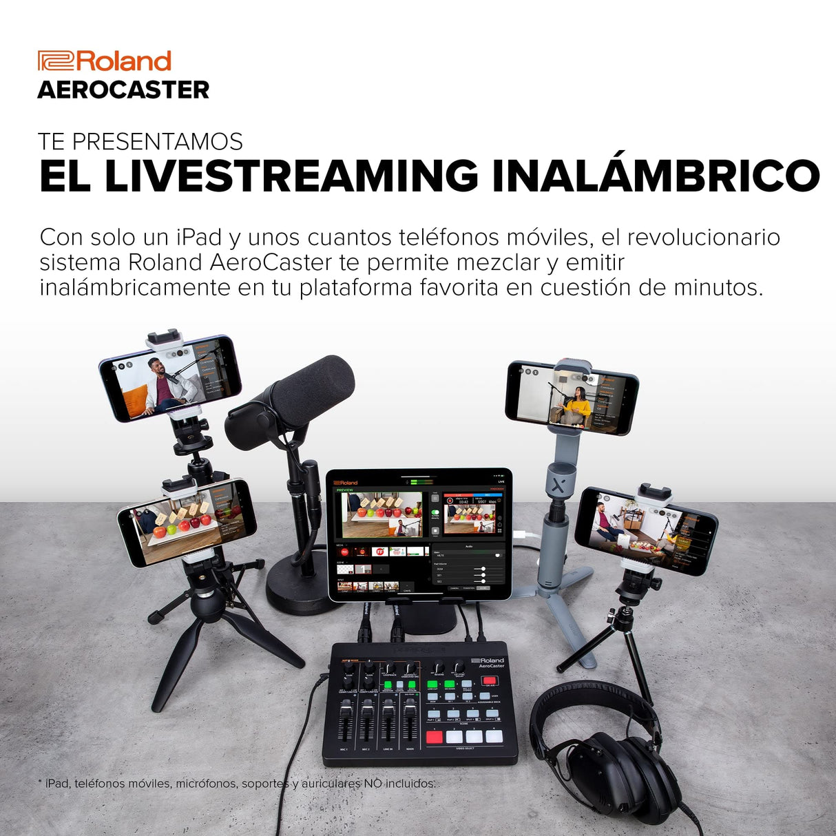 Sistema de livestreaming Roland AeroCaster VRC-01 — Potente solución de producción multicámara inalámbrica con interfaz de audio/controlador de hardware y completa app para iPad