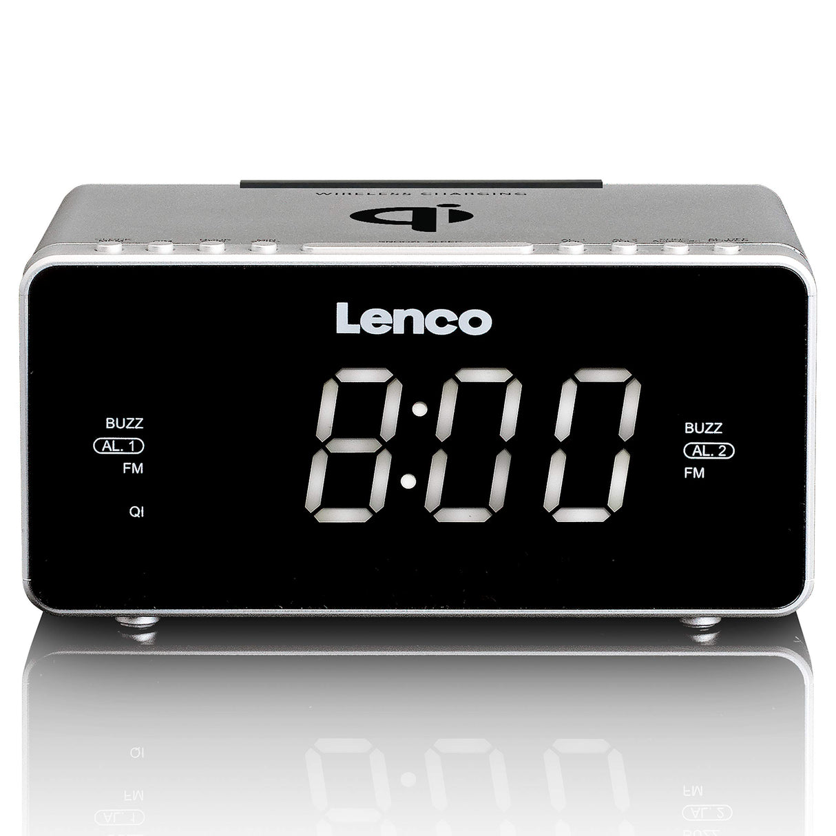 Lenco CR-550 Reloj Plata - Radio (Reloj, FM, LED, 3,05 cm (1.2"), Blanco, Plata)