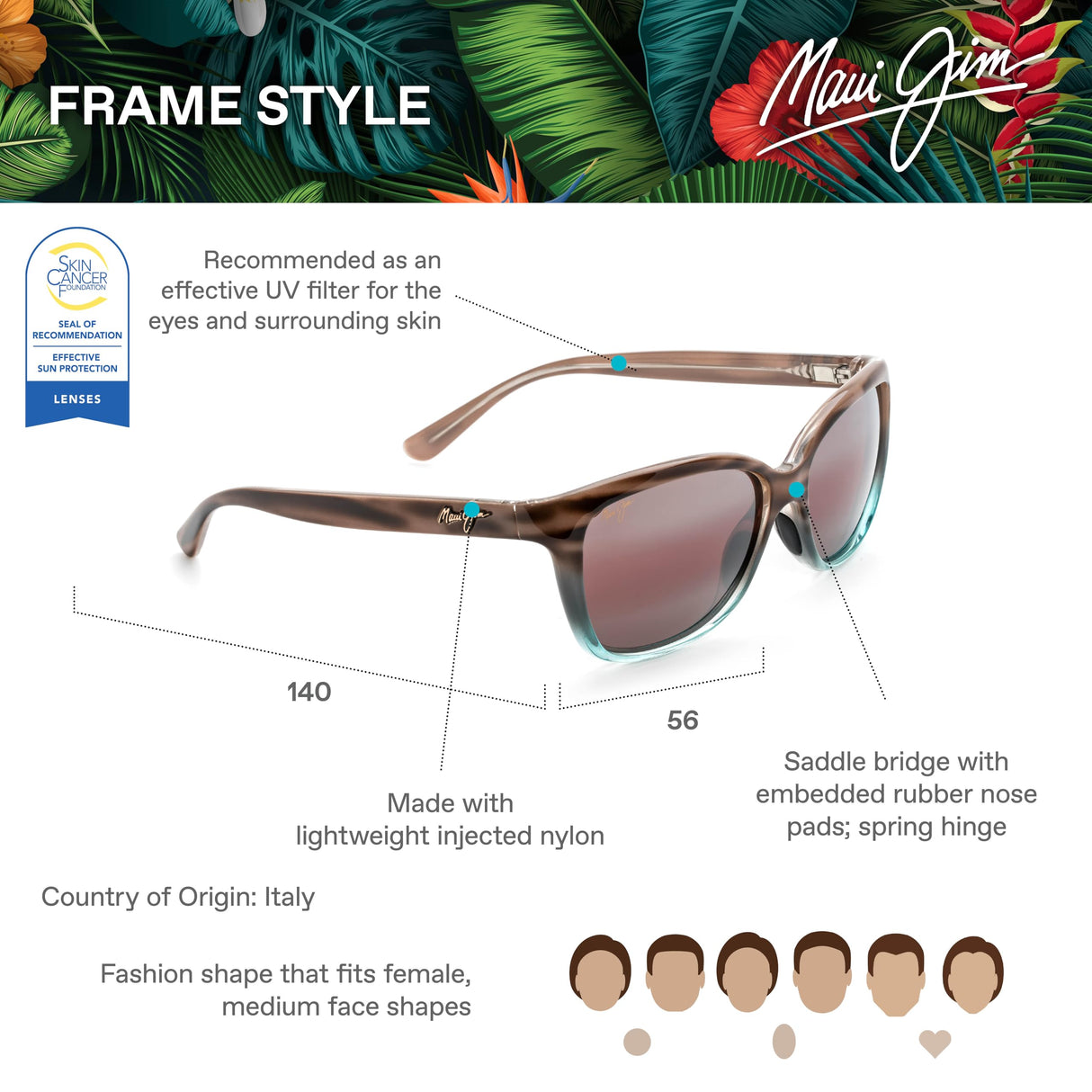Maui Jim Pukaua Gafas, Shiny Lt Gold W/Pink & Yellow, 50-21-145 Unisex Adulto