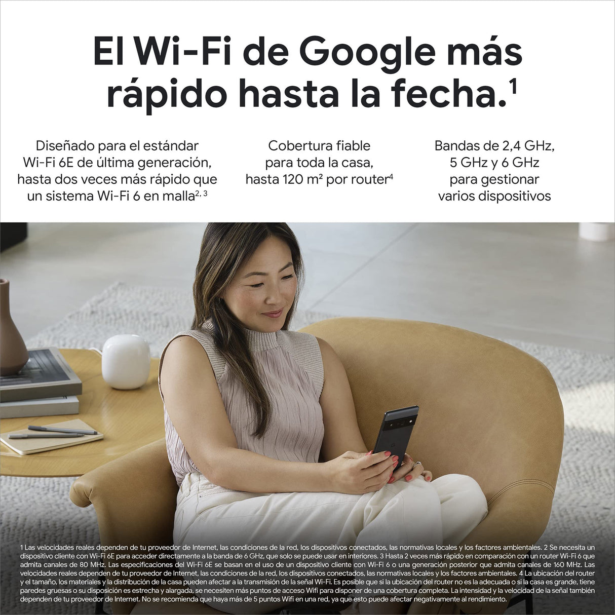 Google Nest WiFi Pro, Wi-Fi 6E: Sistema de Wi-Fi para el hogar fiable con Buena Velocidad y Cobertura en Toda la casa, Router Wi-Fi en Malla, Nieve