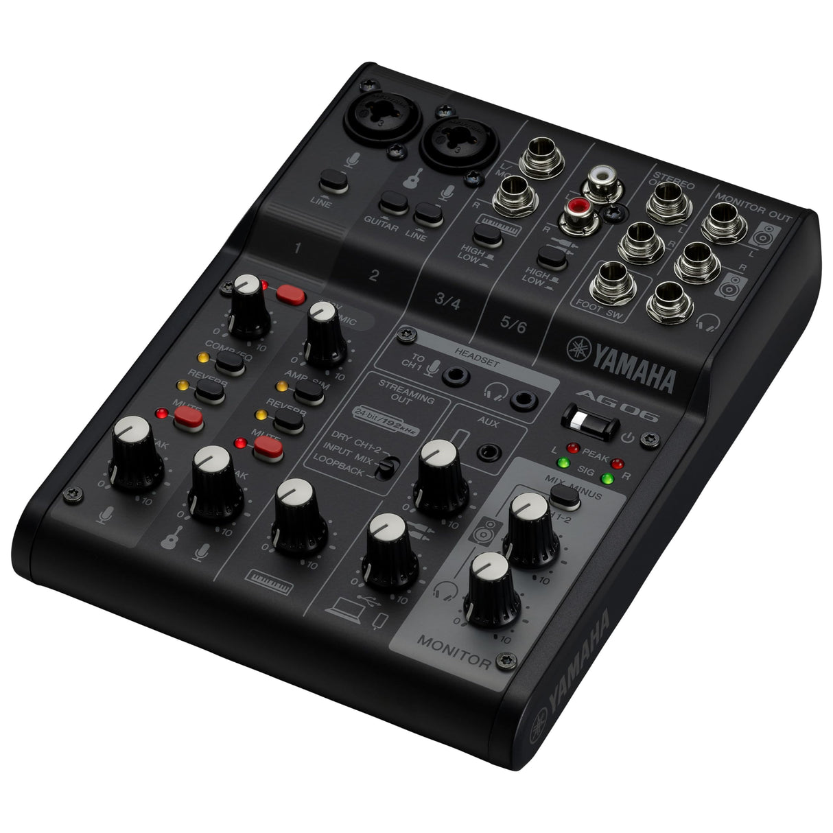 Yamaha AG06MK2 Mezclador de Transmisión en Vivo de 6 Canales con Interfaz de Audio USB, para Windows, Mac, iOS y Android, en Negro
