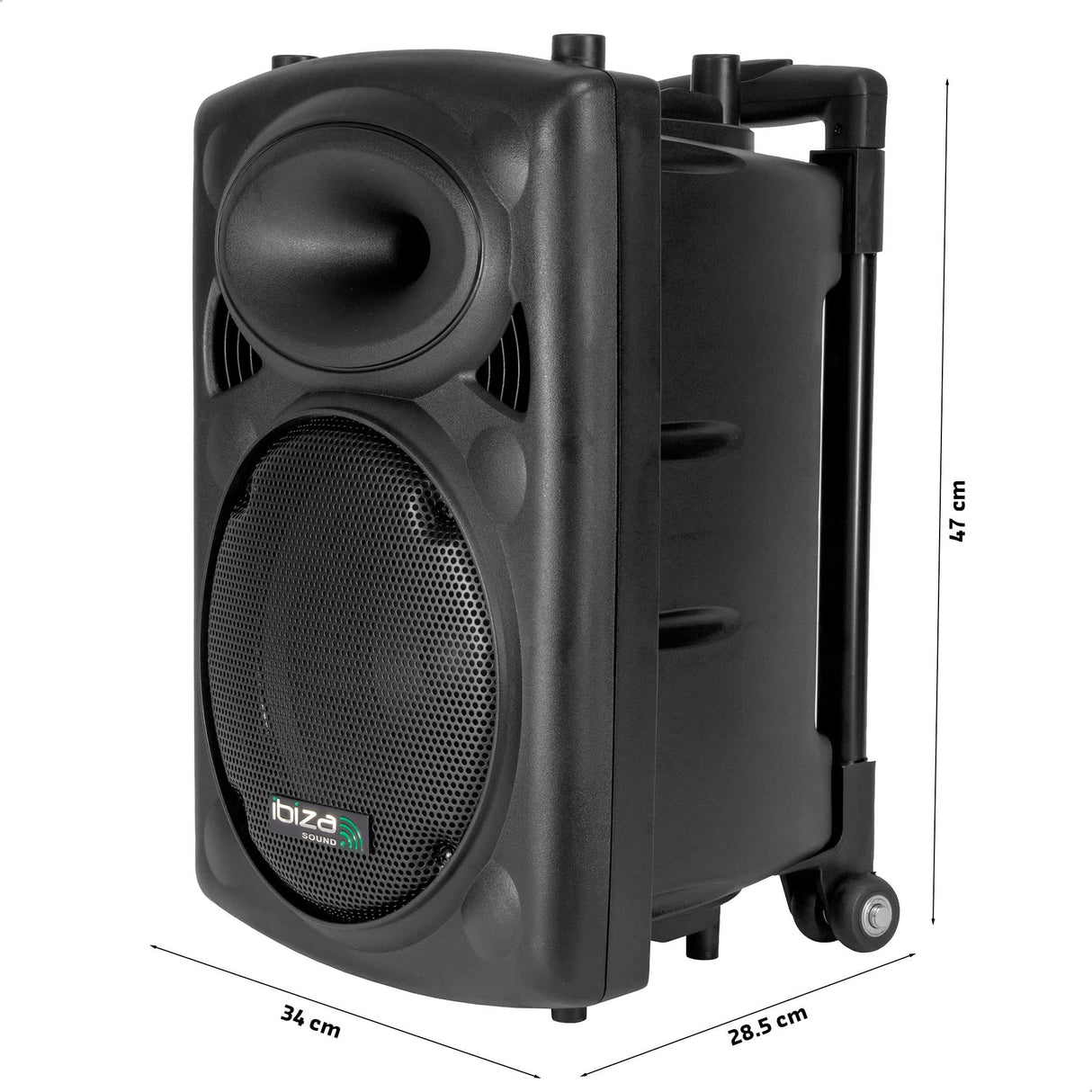 Ibiza - PORT10VHF-BT - Altavoz portátil 10"/500W MAX con 2 micrófonos (con cable y VHF), mando a distancia y cubierta protectora - Bluetooth, USB, SD - Duración de la batería de 5 a 7h - Speaker Box