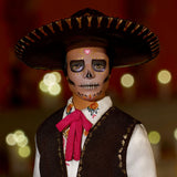 Barbie Signature, Día de Muertos 2025, muñeco Ken Coleccionable con Camisa Color Crema, Chaleco Negro y Pantalones, Sombrero y Maquillaje de Calavera, JBJ06