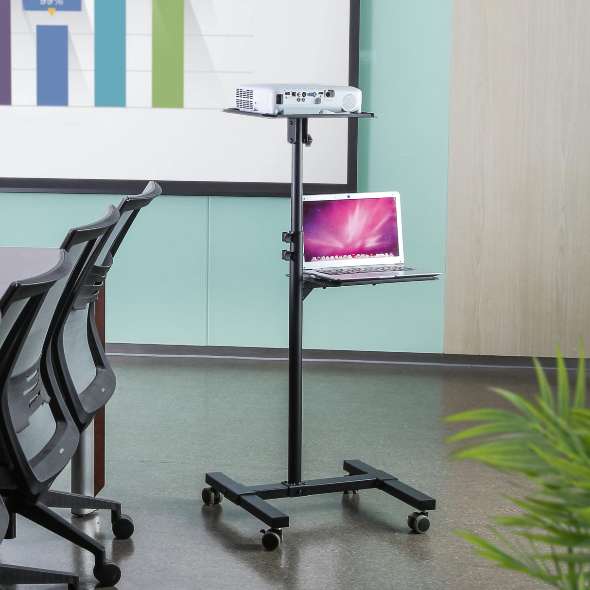 RICOO Soporte proyector Suelo Altura Regulable Elevador Ordenador portátil Universal CZ0800 Ruedas Bandeja Notebook Mesa para Laptop Negro