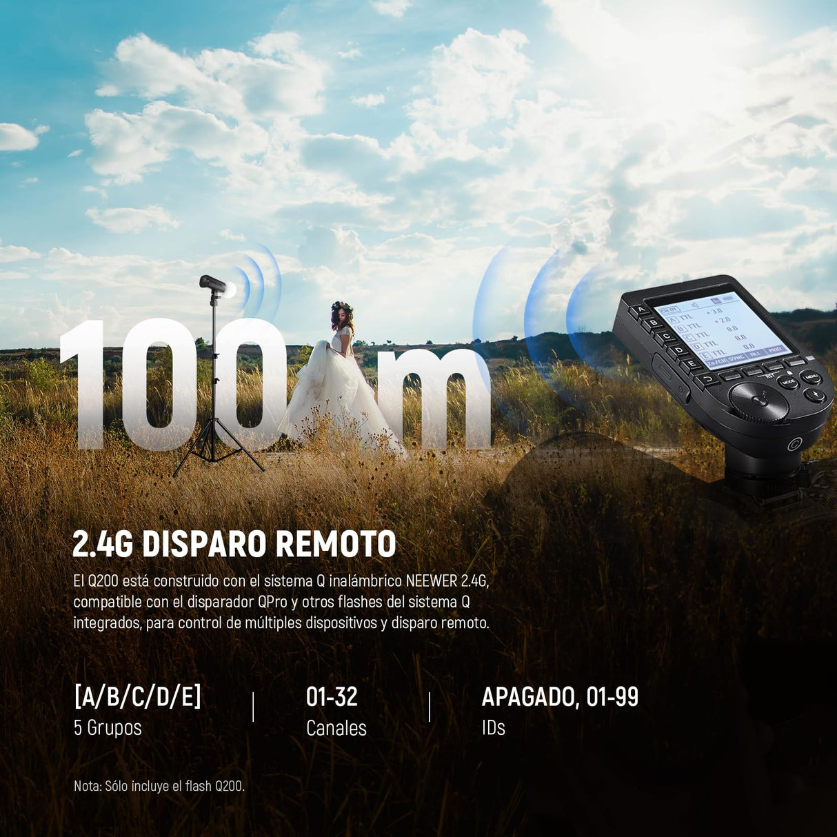 NEEWER Q200 200Ws 2.4G TTL Flash Strobe Estudio para Exteriores con APP Control, 1/8000 HSS, 3200mAh Fotografía con Batería Monolight Speedlite Lámpara Modelar 10W/Flash 750/Reciclaje de 0.01~1.5s