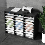 VEVOR Organizador de Literatura de Madera de 27 Ranuras de 800x305x630 mm, Estantes Ajustables de Tablero de Fibra de Densidad Media, Almacenamiento para Archivos, Documentos, Papeles, Negro y Blanco