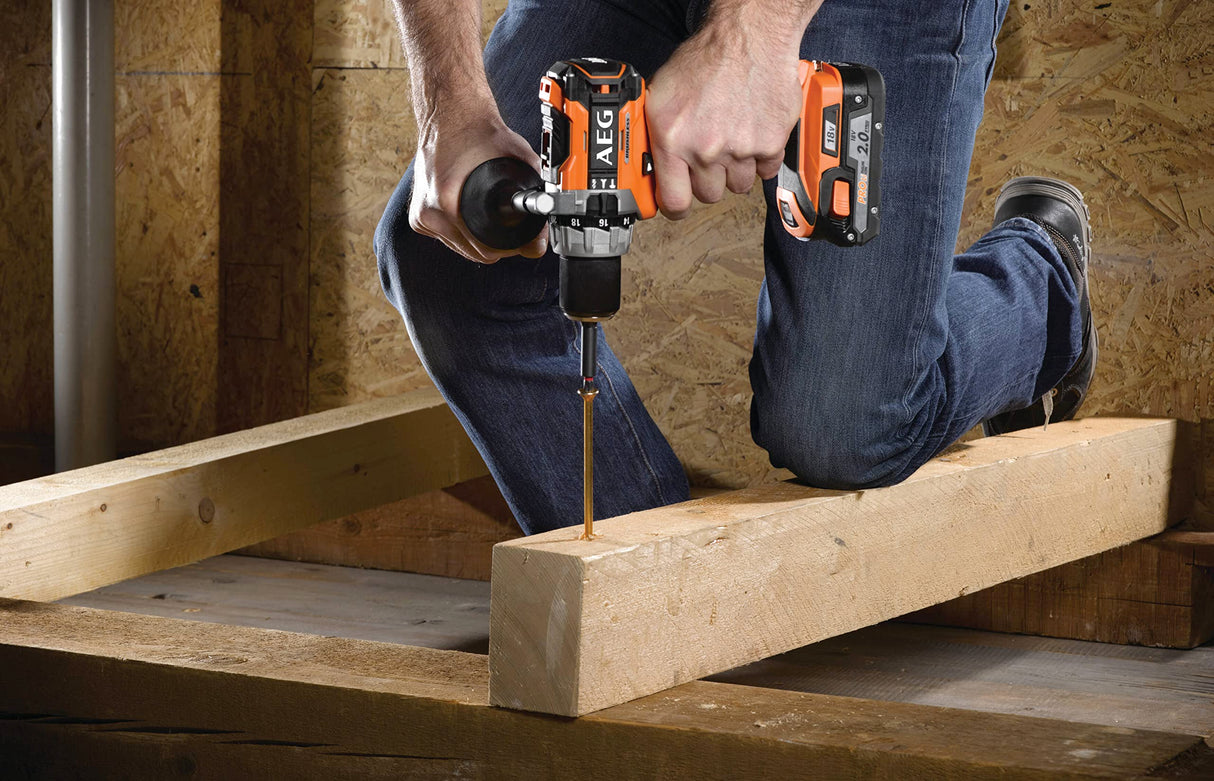 AEG - Taladro Percutor Compacto PRO18V Brushless - Modos Atornillado y Perforación, y 2 Velocidades - Se Entrega con 2 Baterías 2,0Ah Li-ion, 1 Cargador y 1 Maletín - BSB18C2BL-202C