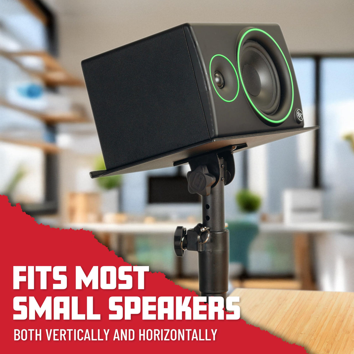 Gator Frameworks Soportes de escritorio con pinza para monitor de estudio y altavoz con superficie acolchada de espuma EVA, ángulo ajustable de 0° a 15° - Juego de 2 (GFWSPKSTMNDSKCMP)