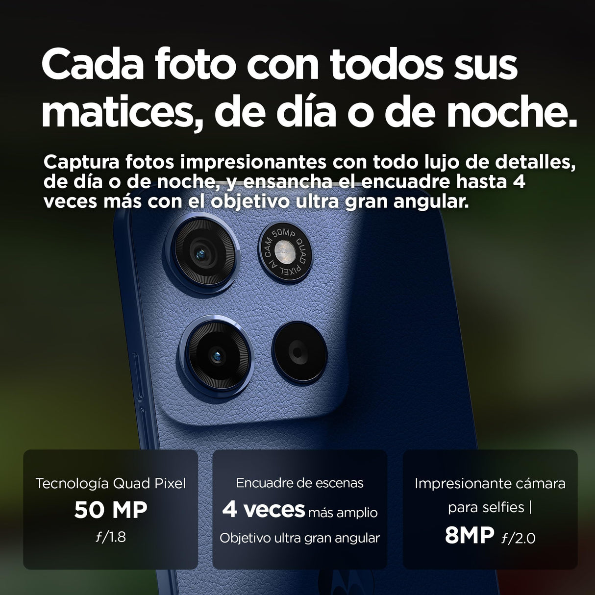 Motorola Moto g15 24GB (8G+16GB RAM Boost)/256GB Azul, España, Pantalla de 6.72'' FHD+, Sistema de cámaras de 50 MP y Objetivo Ultra Gran Angular, Batería 5200 mAh, Carga TurboPower, Soft Luxe