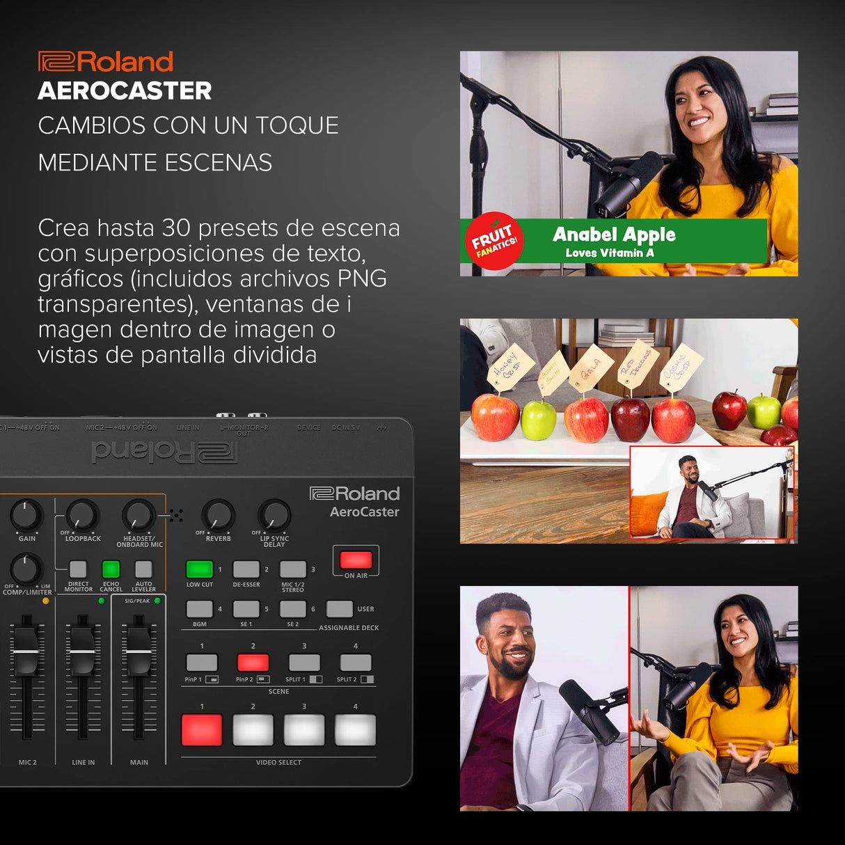 Sistema de livestreaming Roland AeroCaster VRC-01 — Potente solución de producción multicámara inalámbrica con interfaz de audio/controlador de hardware y completa app para iPad