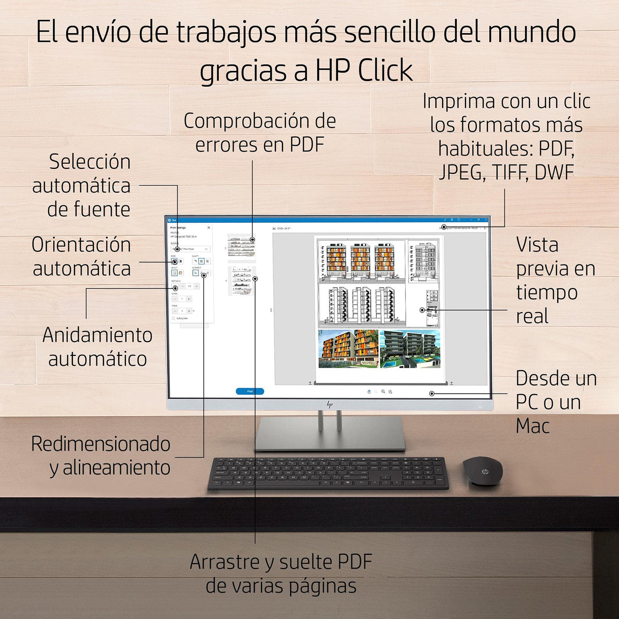 Impresora Plotter de Gran Formato HP DesignJet T630, de 24 pulgadas, hasta A1, Impresión Móvil, Wi-Fi, Gigabit Ethernet, USB 2.0 de alta velocidad, Garantía de 1 año (5HB09A)
