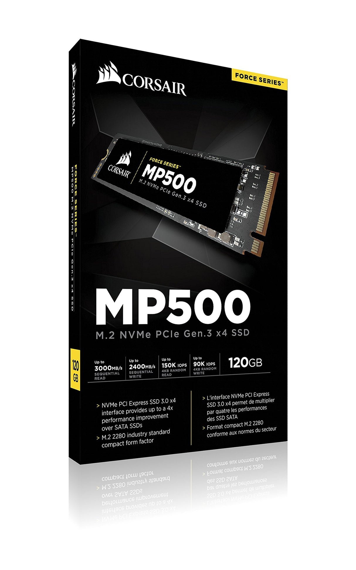 Corsair Force MP500 - Unidad de Estado sólido, SSD de 120 GB, M.2 PCIe 3 x4 NVMe-SSD, Velocidad de Lectura hasta 2.300 MB/s