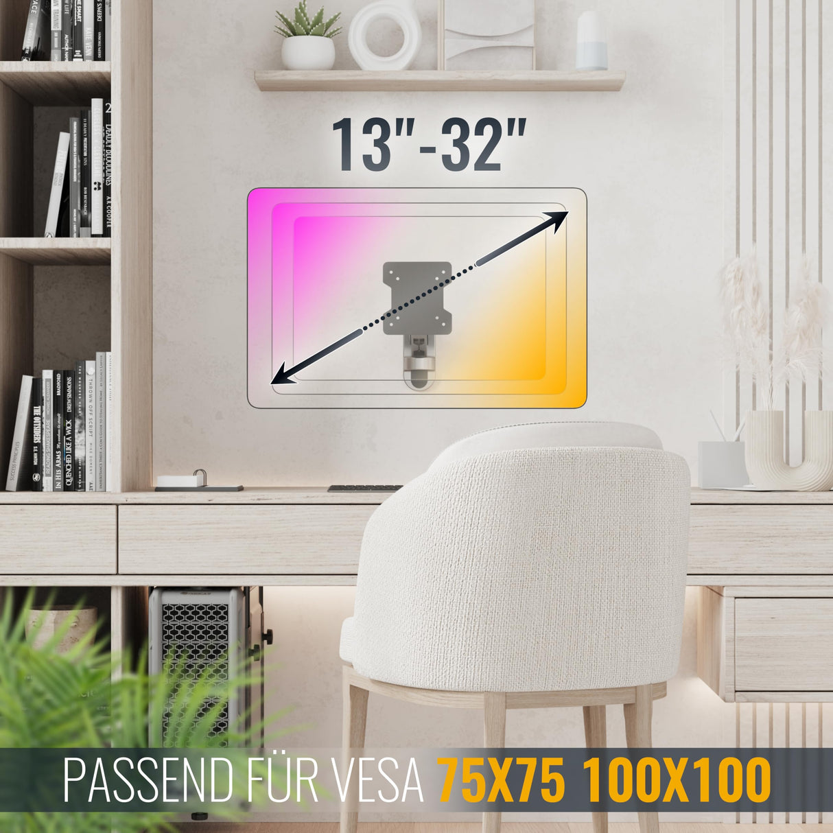 RICOO Soporte Monitor Pared Giratorio Inclinable Monitores PC 13-32" (33-81cm) S2611 Brazo Universal Pantallas Ordenador LED/LCD VESA 100x100