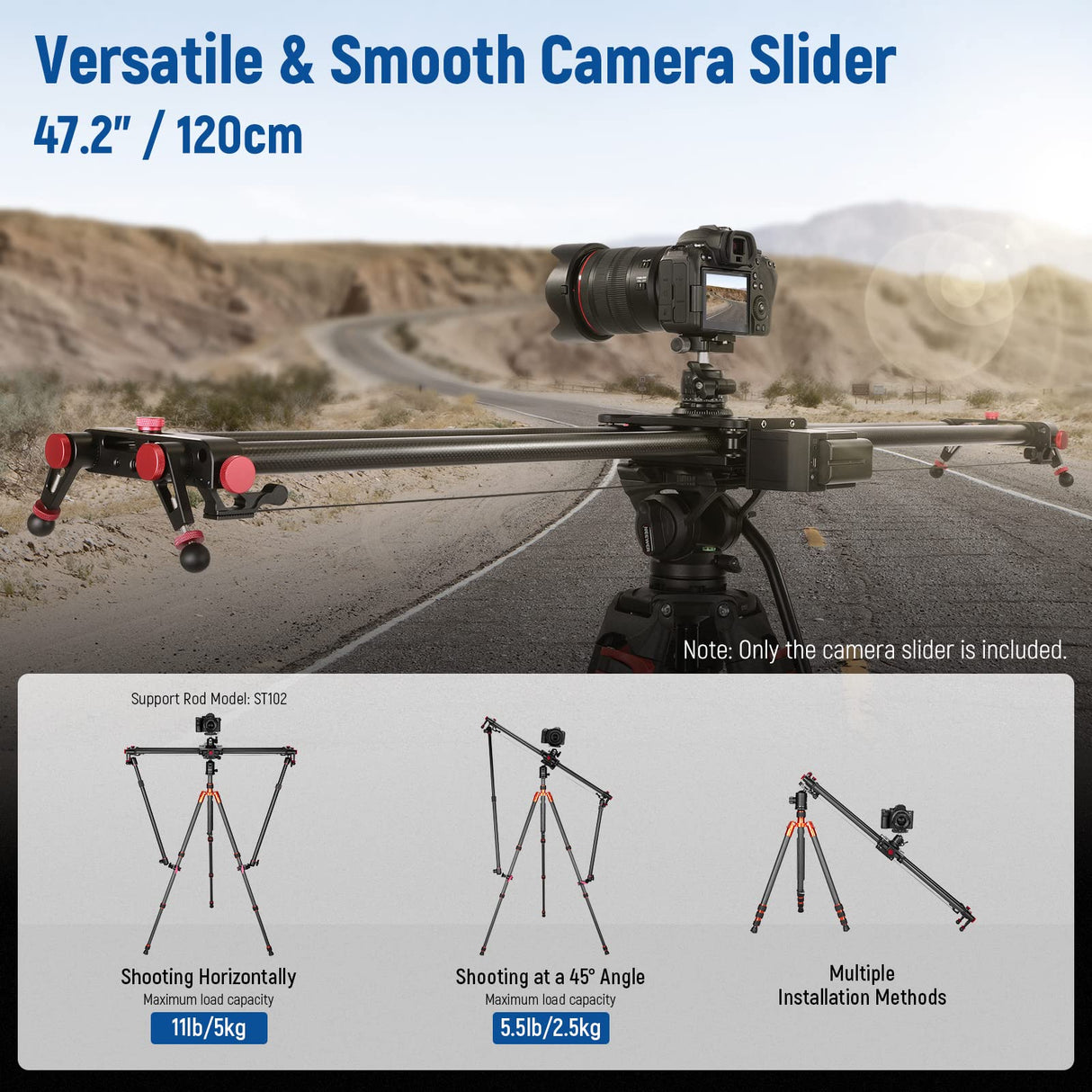NEEWER 47,2”/120cm Deslizador de Cámara Motorizado, Control Inalámbrico de App Deslizador de Riel Dolly de Fibra de Carbono, Admite Modo de Video, Fotografía de Lapso de Tiempo, Horizontal (ER1-120)