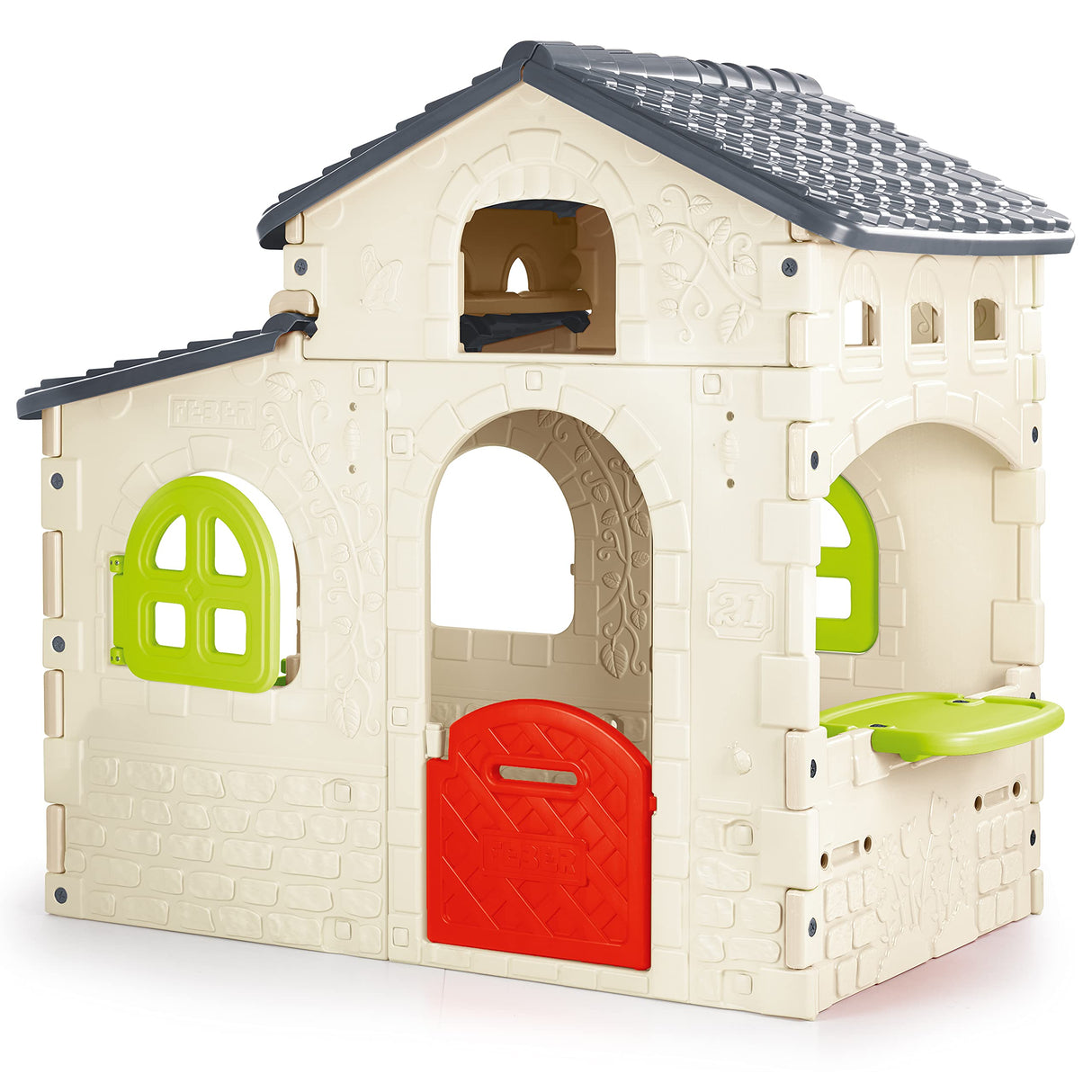 FEBER - Candy House, Casita Infantil para el Jardín, Colores Luminosos y Resistentes a la Luz Solar y Temperaturas, Fácil Montaje, Amplio Espacio con Buzón, Ventanas y Bandeja, Famosa (800012221)