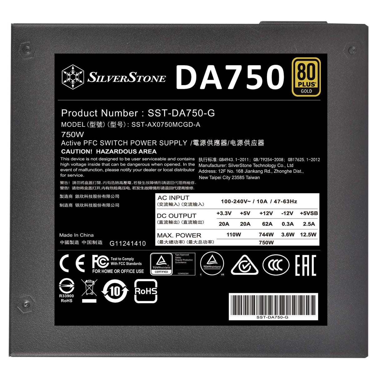 Silverstone DA750 Gold, Fuente de alimentación ATX Totalmente Modular 80 Plus Gold 750W, SST-DA750-G