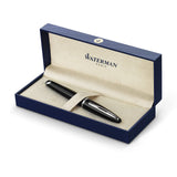 Waterman Carène Black Sea pluma estilográfica | color negro muy brillante con adorno chapado en paladio | plumín mediano con cartucho de tinta azul | estuche de regalo